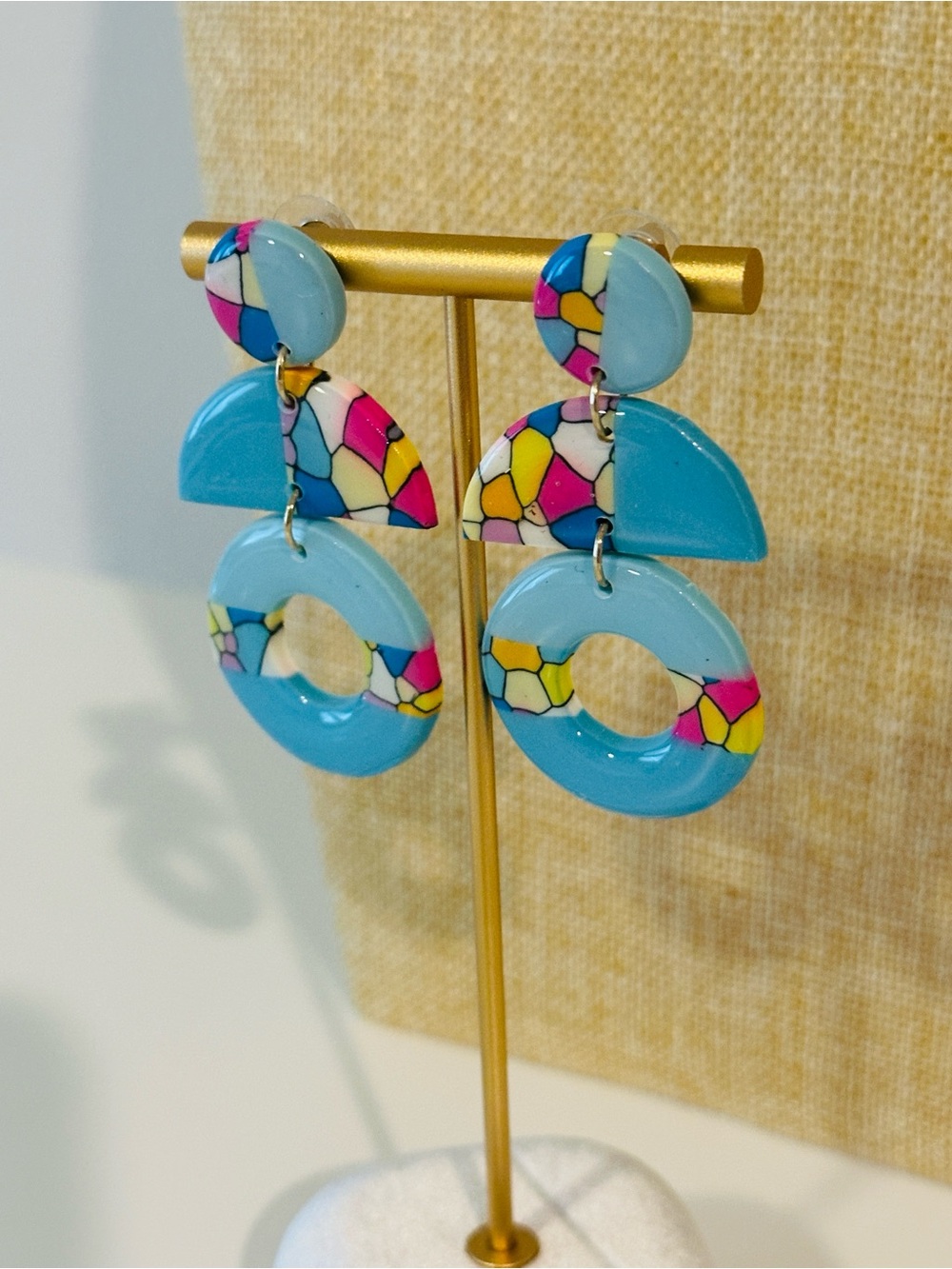 Fashion Jewelry Bright Blue Mosaic Drop Earrings